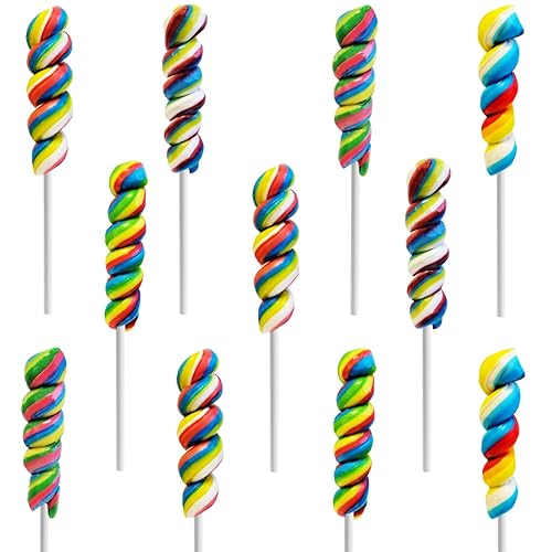 Miniatura 6 de Twist Rainbow Lollipop, variedad de 4 colores, sabor a fruta mixta, envuelta individualmente, ventosa de 3 pulgadas (paquete de 12)