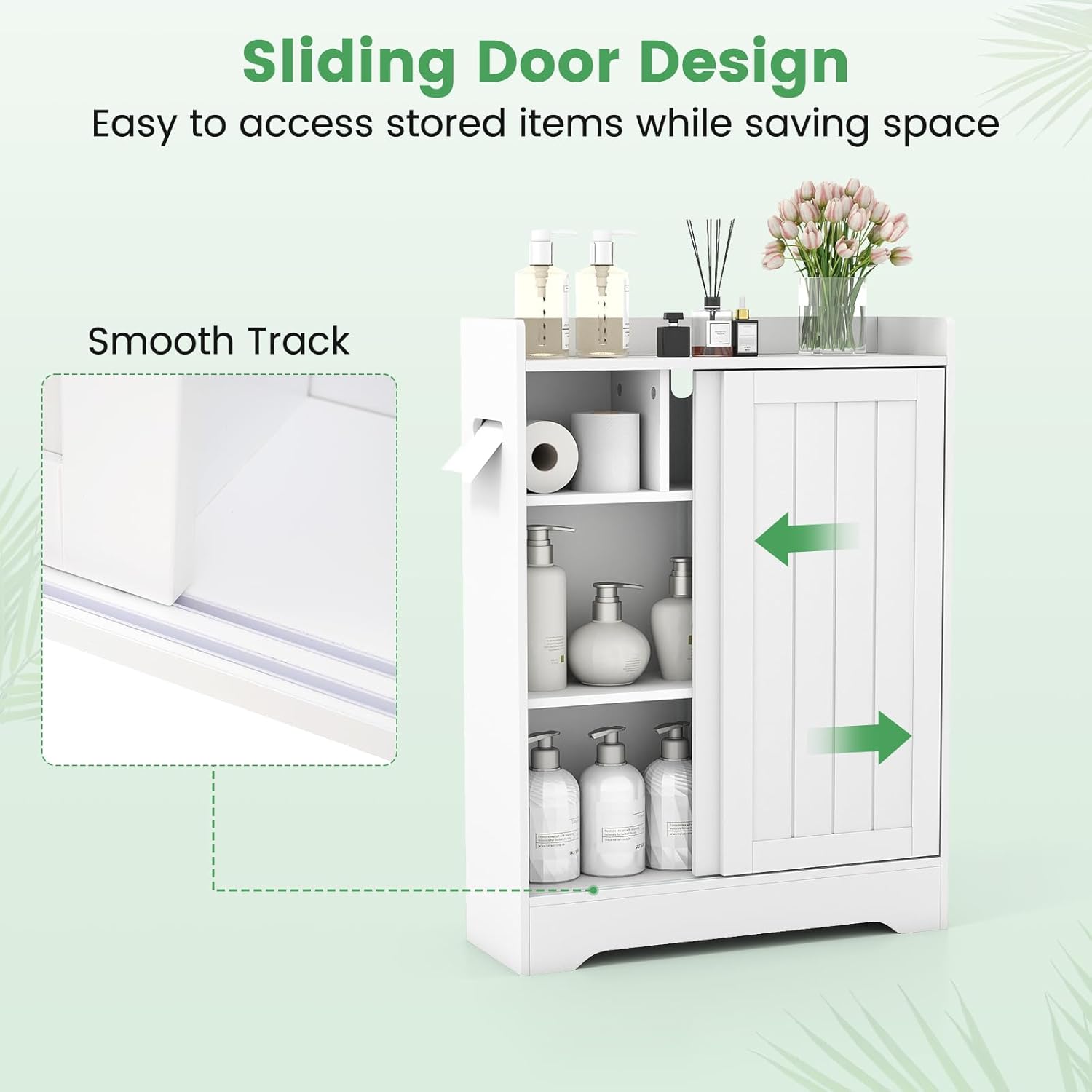 Giantex Bathroom Storage Cabinet, Slim Floor Cabinet w/2 Sliding Doors & Adjustable Shelves, Next to Toilet Storage Organizer w/Toilet Paper Holders & Brush Compartment for Small Space (White)