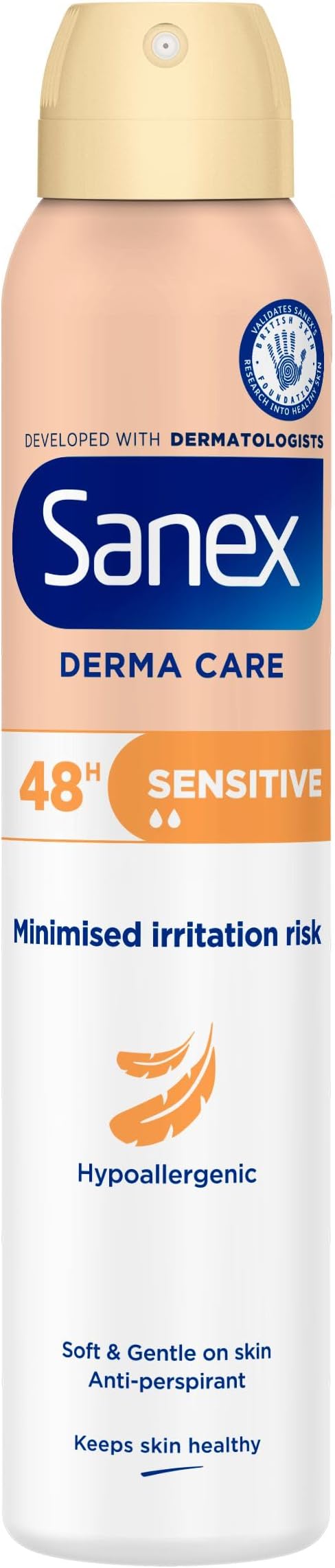 Sanex Derma Care Sensitive 48-Hour Antiperspirant Spray Deodorant 200ml – long-lasting freshness against sweat and odour – gently cares for skin – contains 0% alcohol*