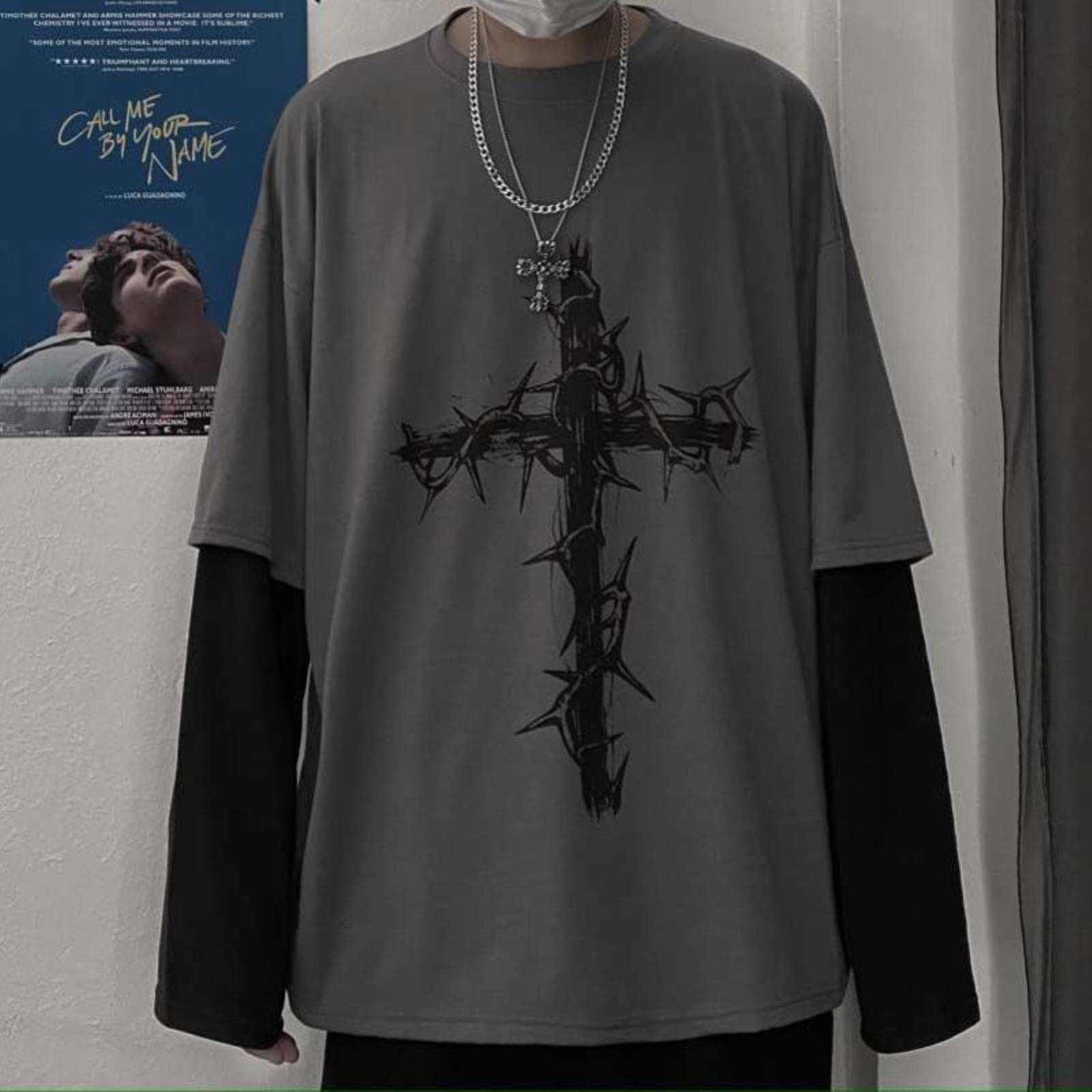 Emo Gothic Kleidung Langarm Oversize T-Shirt Mall Goth Japanisch Koreanische Streetwear Männer Frauen Ästhetische Grunge Kleidung-schwarz,S