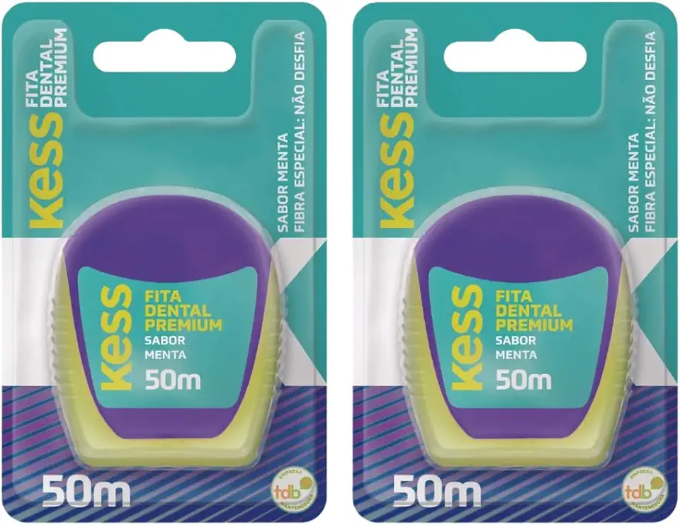 Kit Com 2 Fita Dental Kess Premium | 50m | Fibra Especial | Sabor Menta |