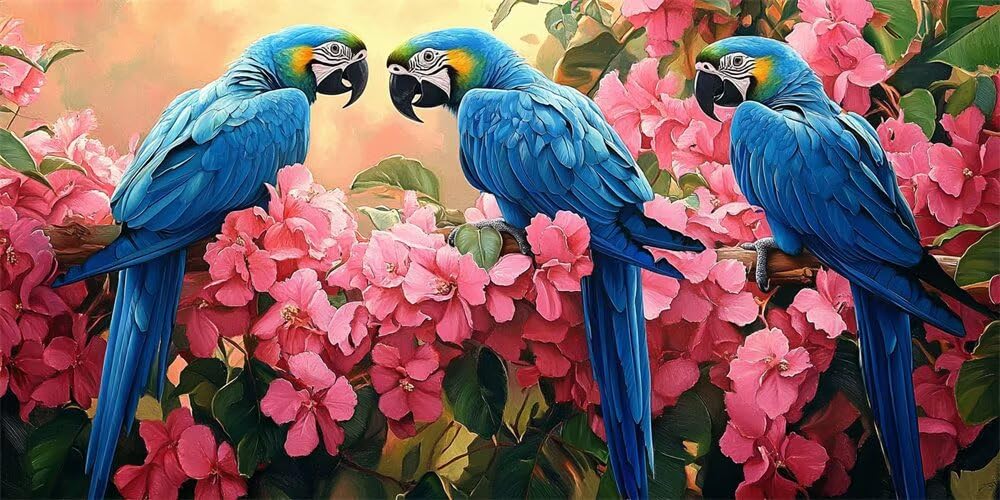 Diamond Painting Kits for Adults Large, 5D DIY Pink Flowers Diamond Art Kits Adults Square Drill Large Dimond Art Parrots Crystal Cross Stitch for Wall Decoration 180x90cm/70.9x35.4 Inch (WL516)