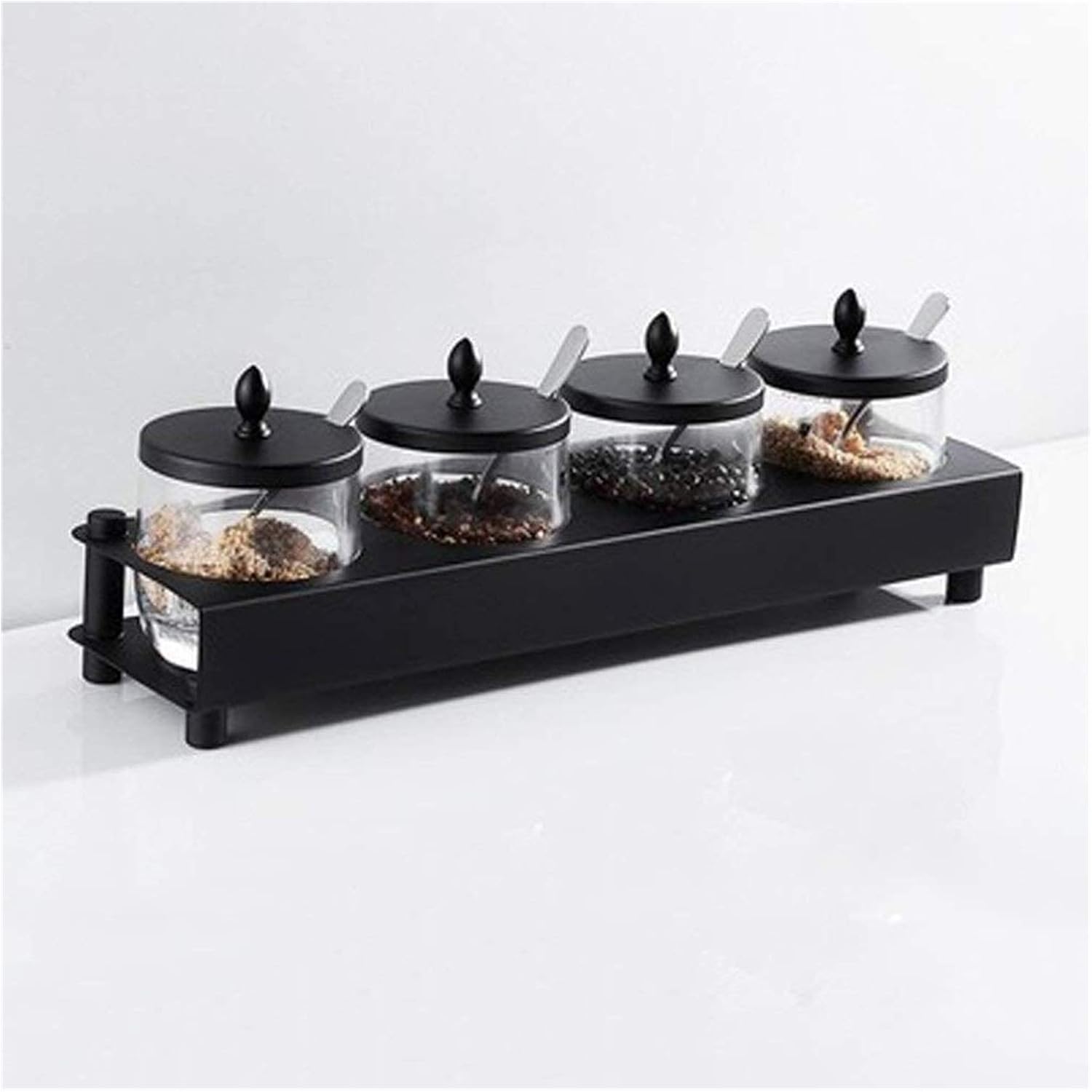 Ceramic Sugar Bowls Condiment Pots Spice Jars Seasoning Box Set with Lid Spoon and Tray-Sets of 3 (Size : A) (B)