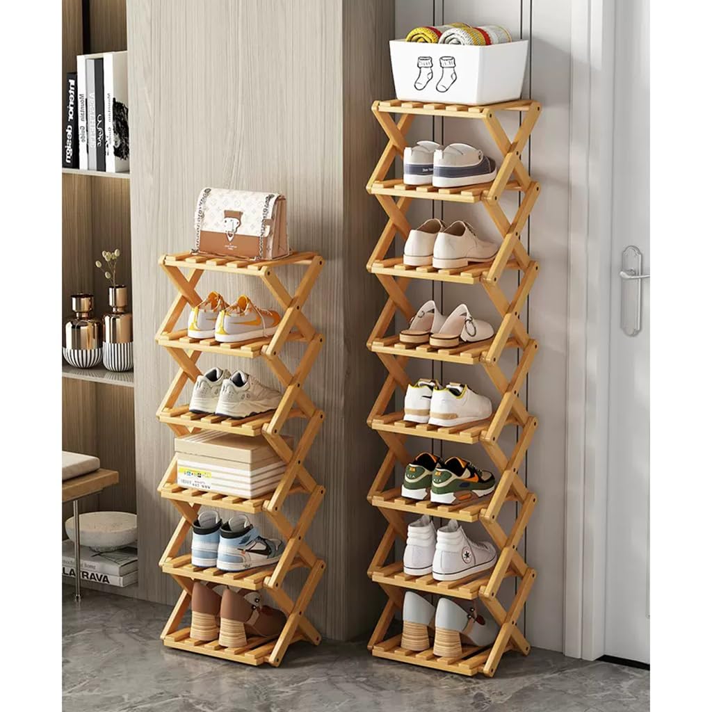 Zapatero 5-9 Niveles, Organizador Zapatos Bambú Plegable Varios Niveles, Zapatero Pie para Almacenamiento Multifuncional, Zapatero Sencillo para Puertas Estrechas Pequeñas(9layers)
