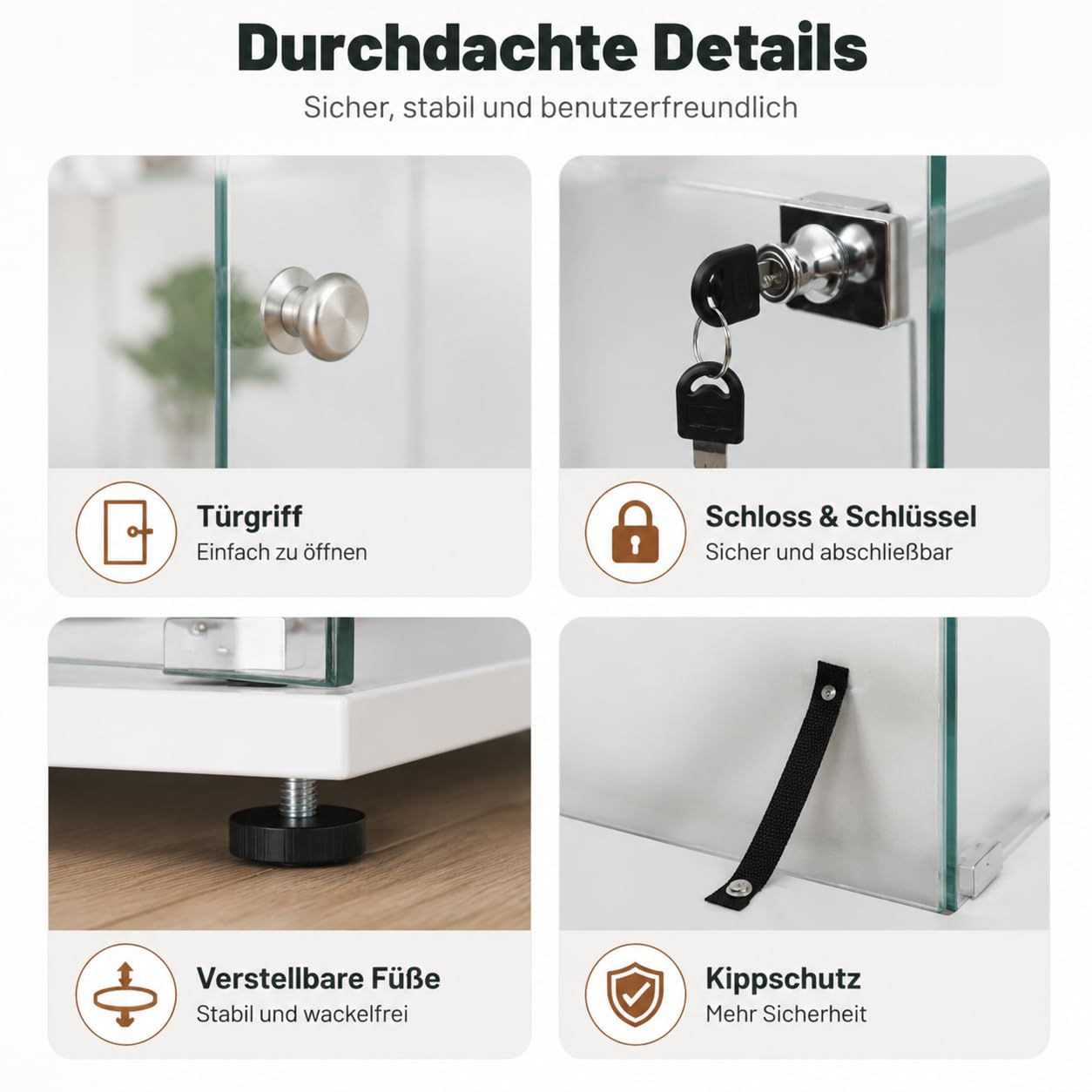 Vitrina de cristal con iluminación LED y puerta con cerradura