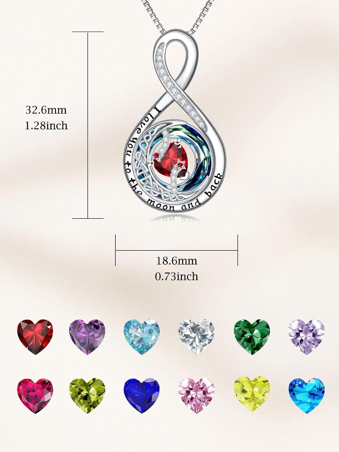 TOUPOP Birthstone Necklace for Women 925 Sterling Silver Moon and Star Pendant Necklaces I Love You to the Moon and Back Jewelry Anniversary Birthday Gifts for Her Wife Girlfriend Mom - Image 6