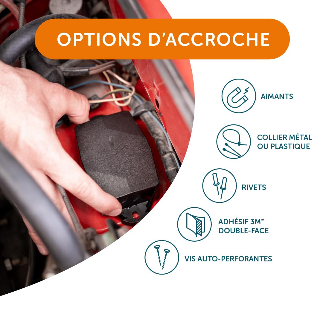 Tracciatore GPS Maxi bianco, per auto e moto, durata 5 anni, monitoraggio discreto, senza ricarica, abbonamento richiesto tramite app, ideale per veicoli, rimorchi, barche, cantieri