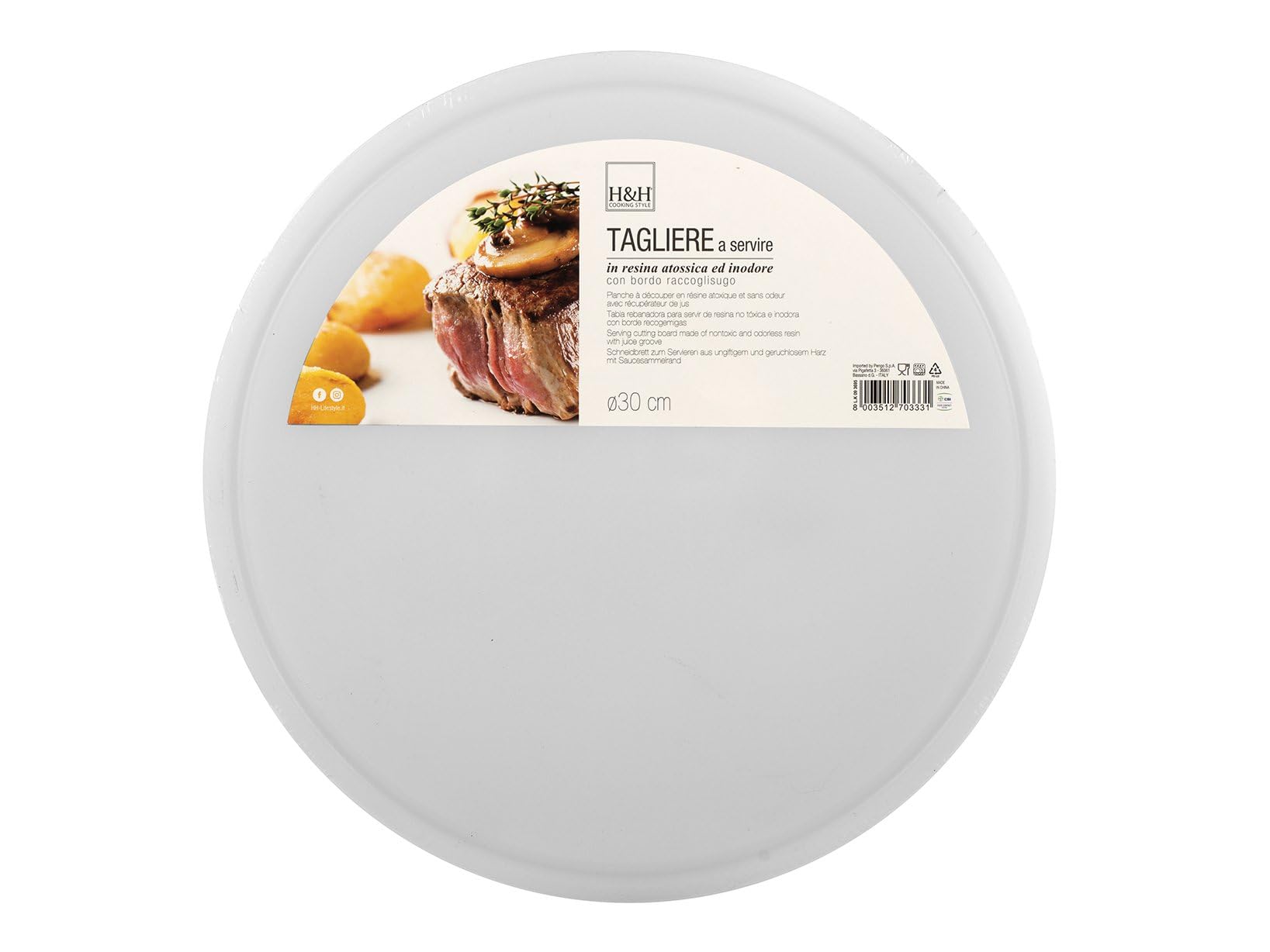 H+H Chopping Board or Plate, Round, Polyethylene, White