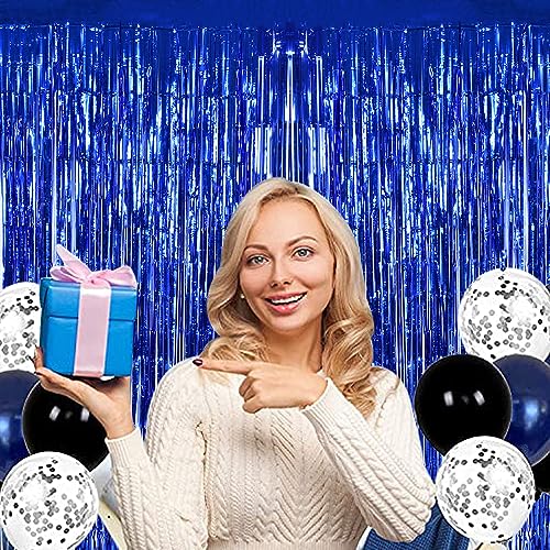 Image of BEISHIDA 4 Pcs Blue Door Streamers Tinsel Curtain Party Backdrop Fringe Foil Wall Background for Birthday Halloween Christmas Wedding Boys Babyshower Party Decoration(3.28 ft x 6.56 ft)
