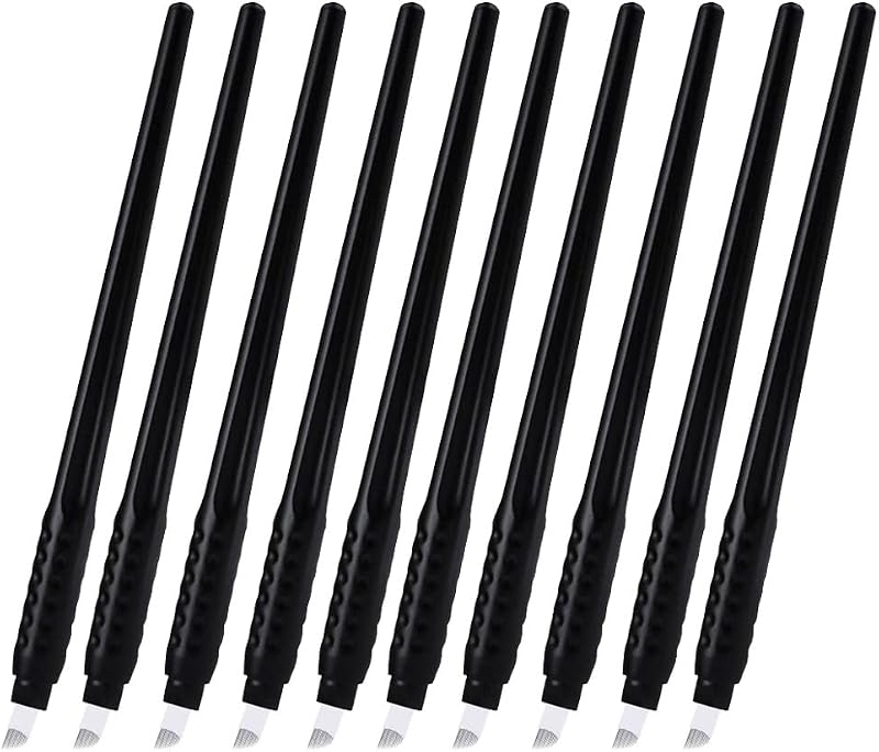 Pluma de microcuchillas manual desechable, 14 pines, 14F, paquete de 10, 0,25 mm (14 agujas inclinadas) para suministros de microblading de maquillaje de labios y cejas (pluma desechable-14 agujas inclinadas)