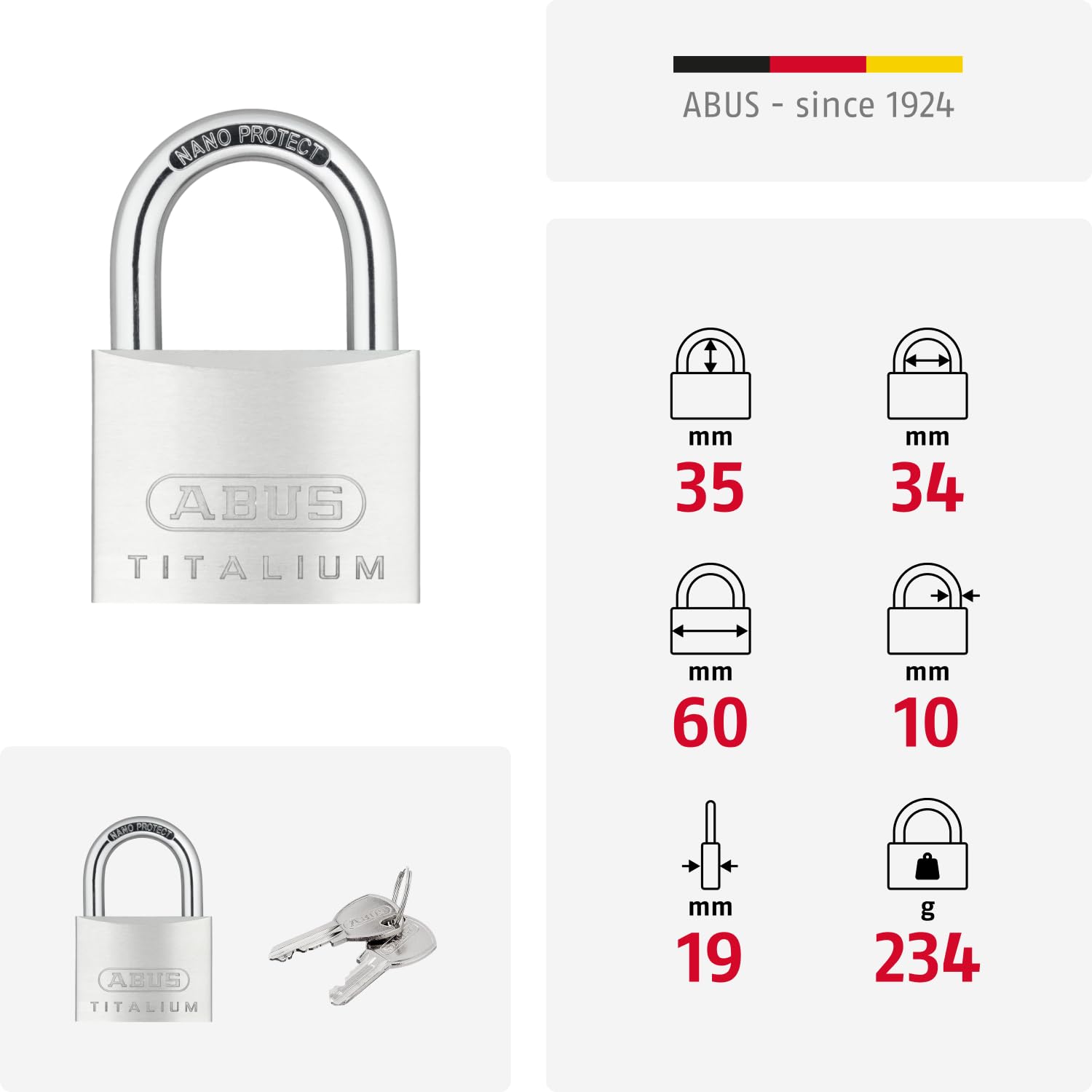 Cadenas 64 Titalium ABUS - 60 x 90.5 x 19 mm - entrouvrant - 64TI/60 KA