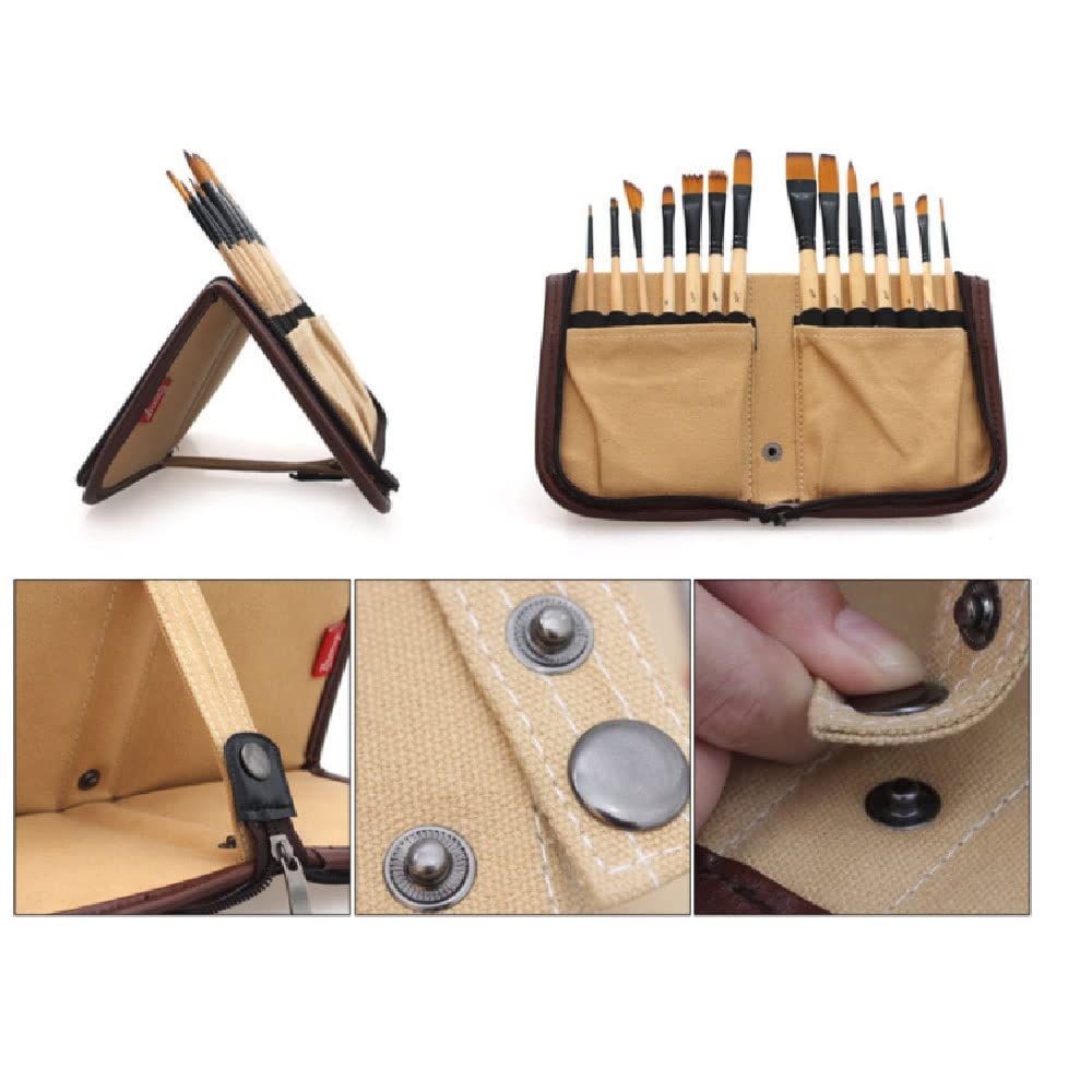 Set di 14 pennelli per pittura acrilica, acquerello, pennello e scatola per matite per pittura artistica scolastica (nero)