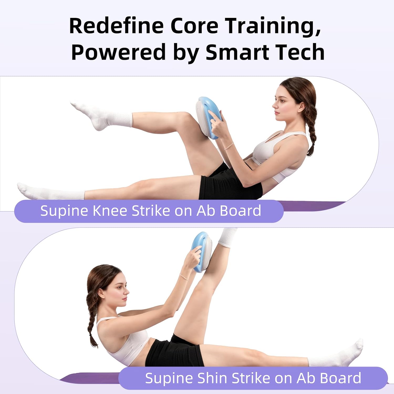 Smart Ab Trainer Machine with Bluetooth Music & Counter, Sit Up Assistant Core Workout Equipment with Foam Cushion for Home Gym Fitness