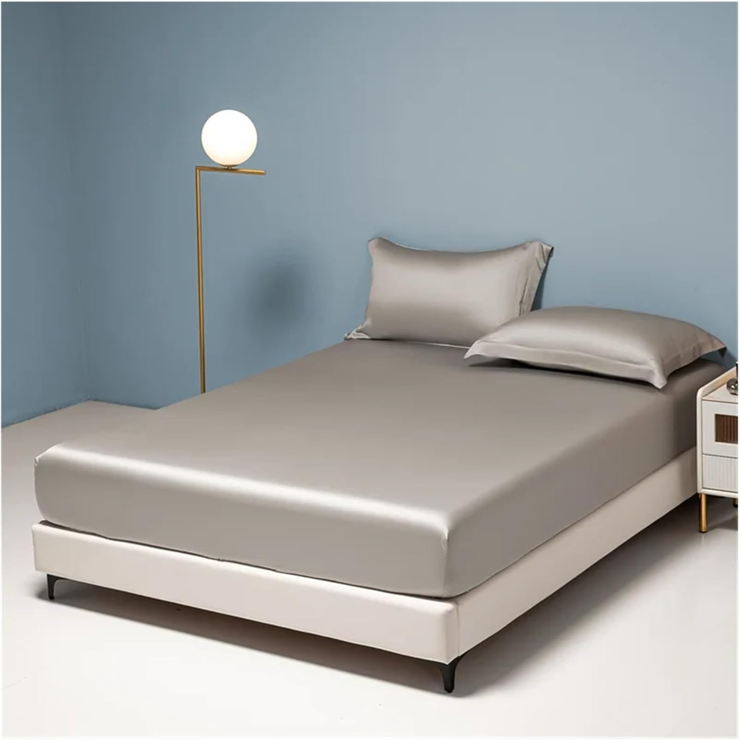 Cotton Bedding Set: 1pcs Fitted Sheet + 2pcs Pillowcases, White Bedspread with Elastic Band Queen King Size Mattress Cover,Bed