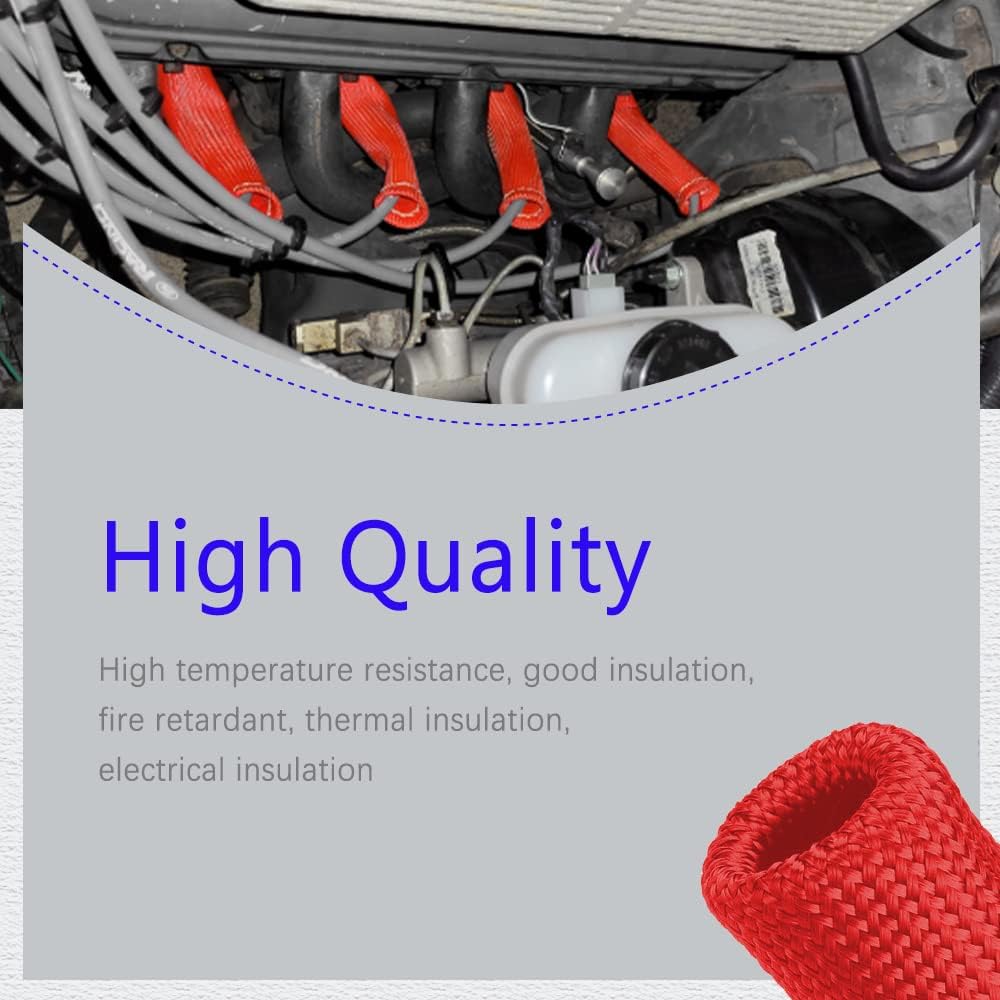 8Pcs 6 Inch Spark Plug Wire Boots Heat Shield Protector Sleeve, 1200° Degree Spark Plug Heat Cover Insulator Sleeve for Car Truck (Red)