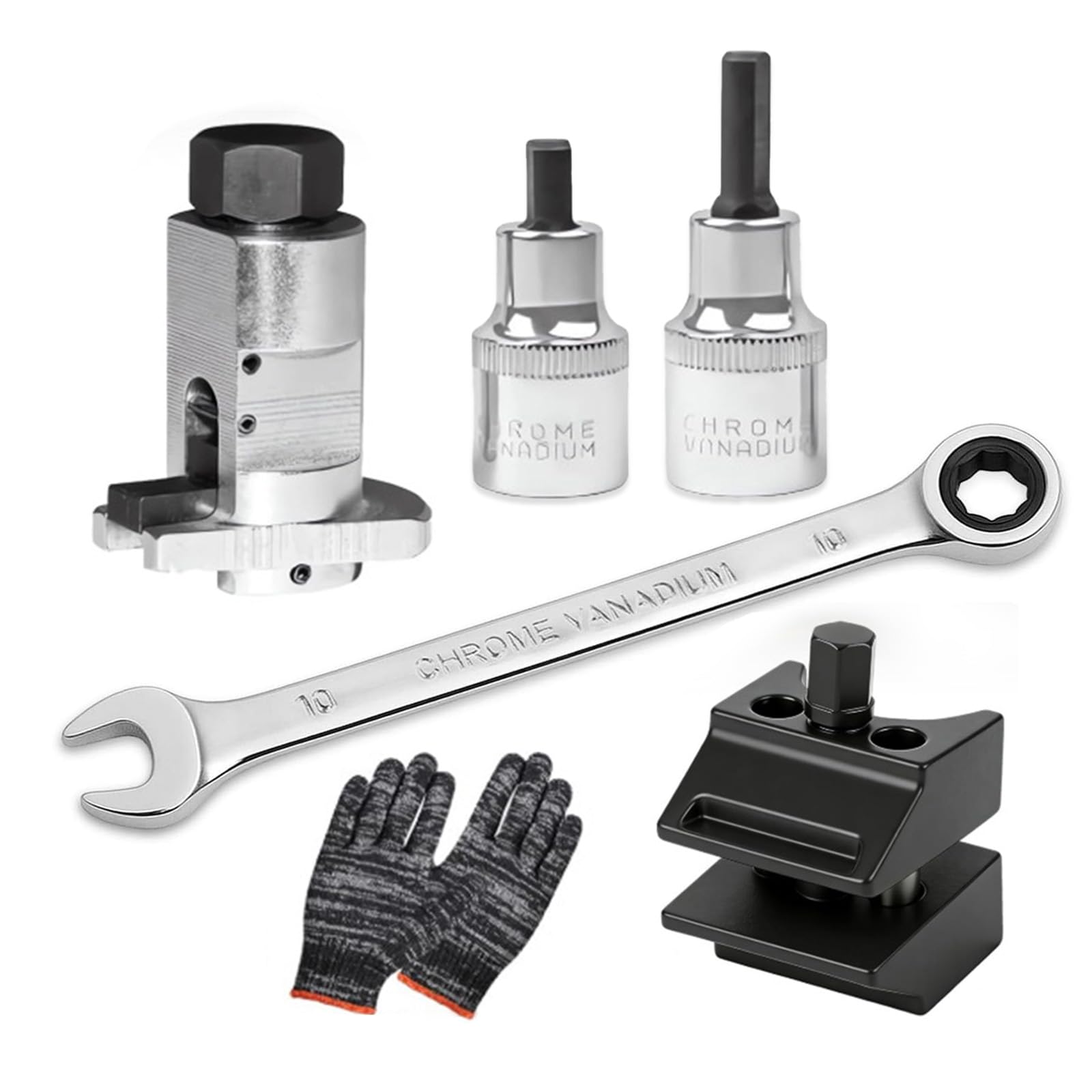 Suspension Separator Kit, 5 Pieces, Incl. Gloves and Wrench, Spring Compressor for Shock Absorbers - Use Only with Tool 10 mm, Max. 13 NM (Black)