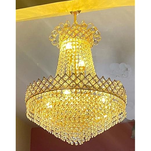 SHRI MAHAL ANTIQUES Crystal Chandelier for Living Room Bedroom Office Jhoomar Glass Crystal Big Size Jhumar Modern Ceiling Light (Size: 40 x 40 x 77 CM)