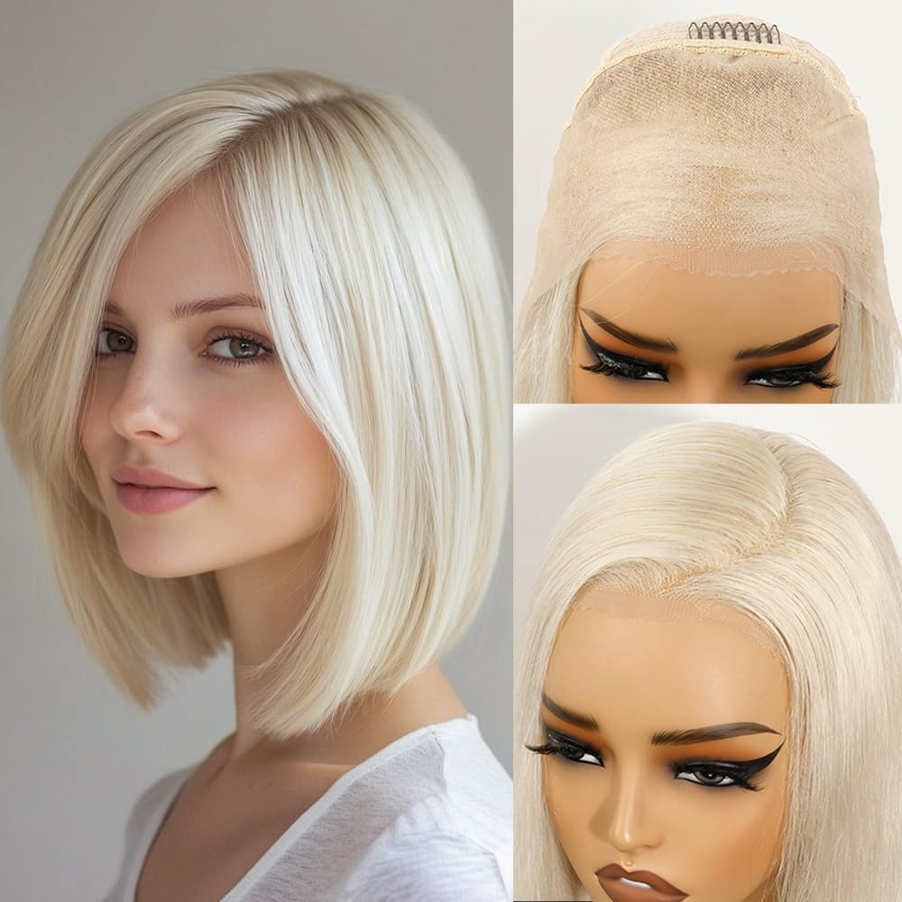 Amazon.com : Glueless Full Frontal Platinum Blonde Bob Wig  display picture 1