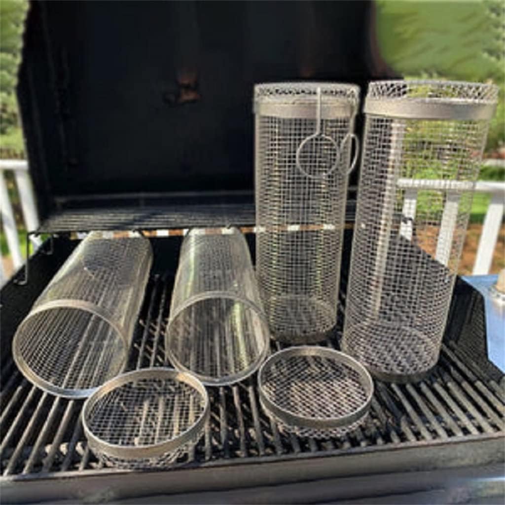 2pcs 360° BBQ Grill Basket Cage Stainless Steel Hollow Out Roaster Racks Baking Grilling Tools