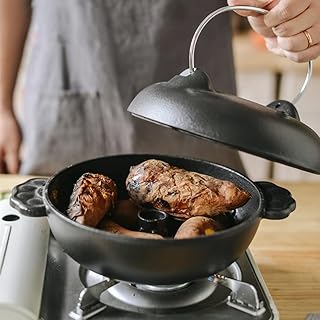 Cast Iron Deepened Sweet Potato Pot, Household Casserole Roasted Potato Taro Corn Roasting Pan Chestnut Chicken Black Roasted Sweet Potato Pan,22cm