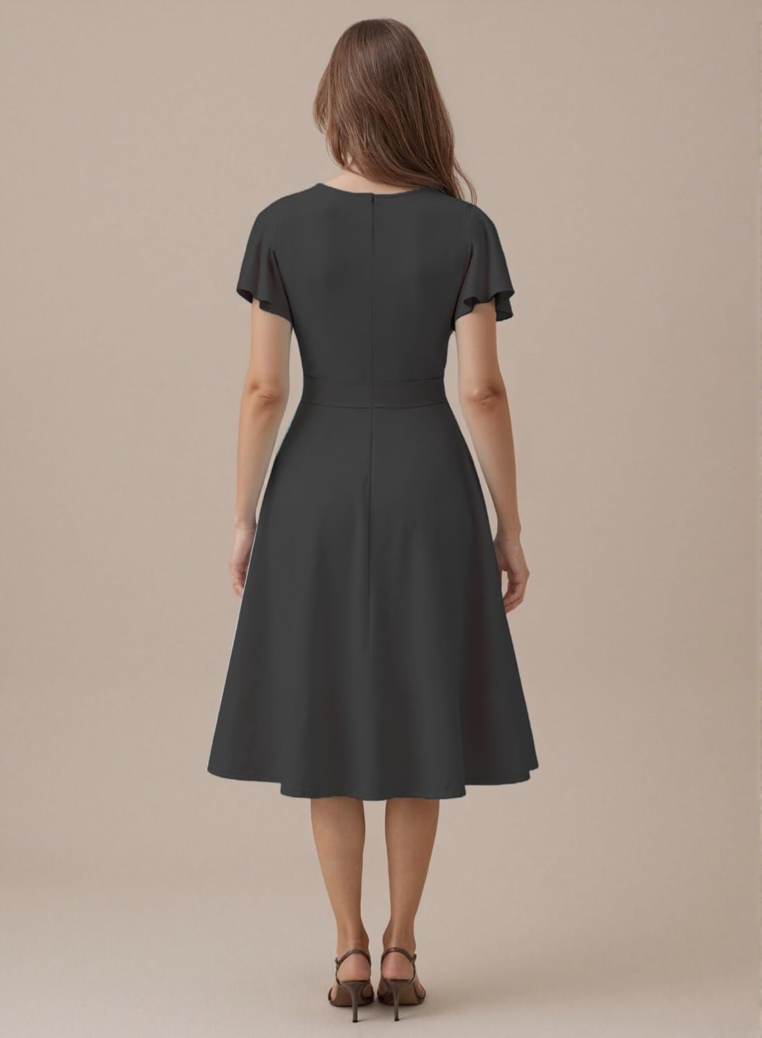 FENJAR Women's Elegance Fit and Flare Cocktail Dress - Casual Ruched A-Line Flowy Midi Dresses for Wedding Guest, Church.. - Image 4