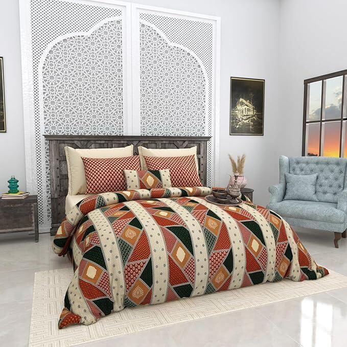 THREADHEAVEN Jaipuri Print 100% Cotton King Size Bedsheet 108x108 inch with 2 Pillow Covers | Pure Cotton | Traditional Bagru Gold Print | Soft & Breathable (Antique Gold) 3