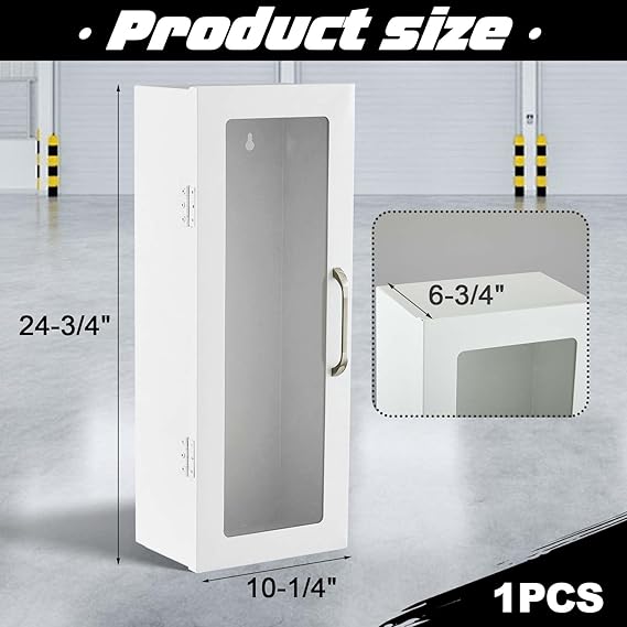 Zonon 1 Pcs 10lb Fire Extinguisher Cabinet Wall & Surface Mount 24-3/4 H x 10-1/4 W x 6-3/4 D 22 Gauge Steel Fire Extinguisher Box Case Extinguishers Holder with Handle for Indoor Outdoor (White)