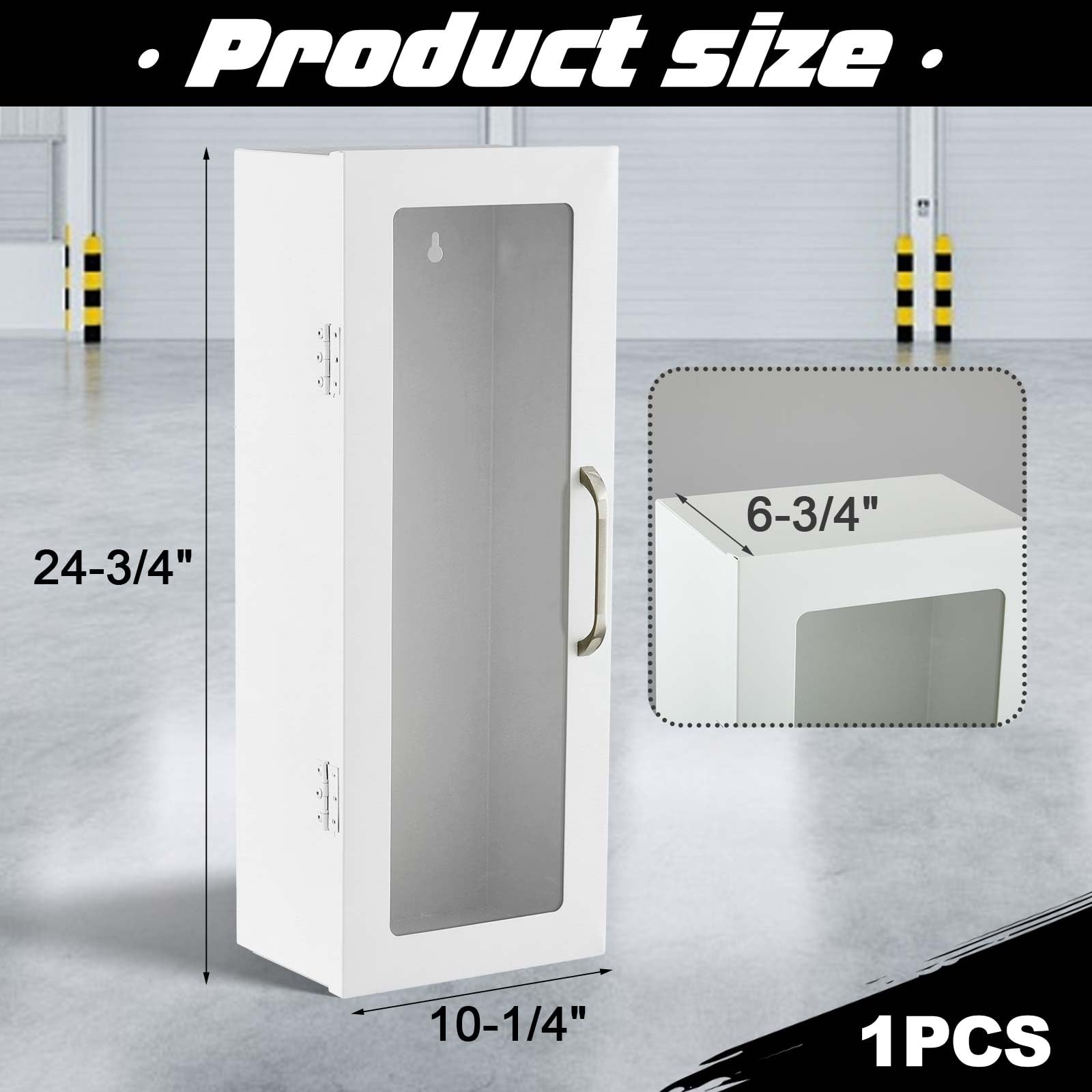 Zonon Extintor de incendios para montaje en pared y superficie, 24 pulgadas de alto x 9 pulgadas de ancho x 6 pulgadas de profundidad, caja de extintor de incendios de acero blanco con asa para