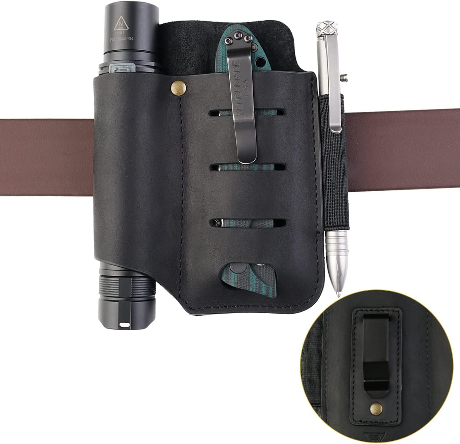 VIPERADE PJ15 EDC Fourreau en Cuir, étui de Lampe de Poche/Fourreau de Couteau de Poche/étui Tactique pour Stylo/pour Leatherman Multitool Gaine en Cuir avec Clip de Poche