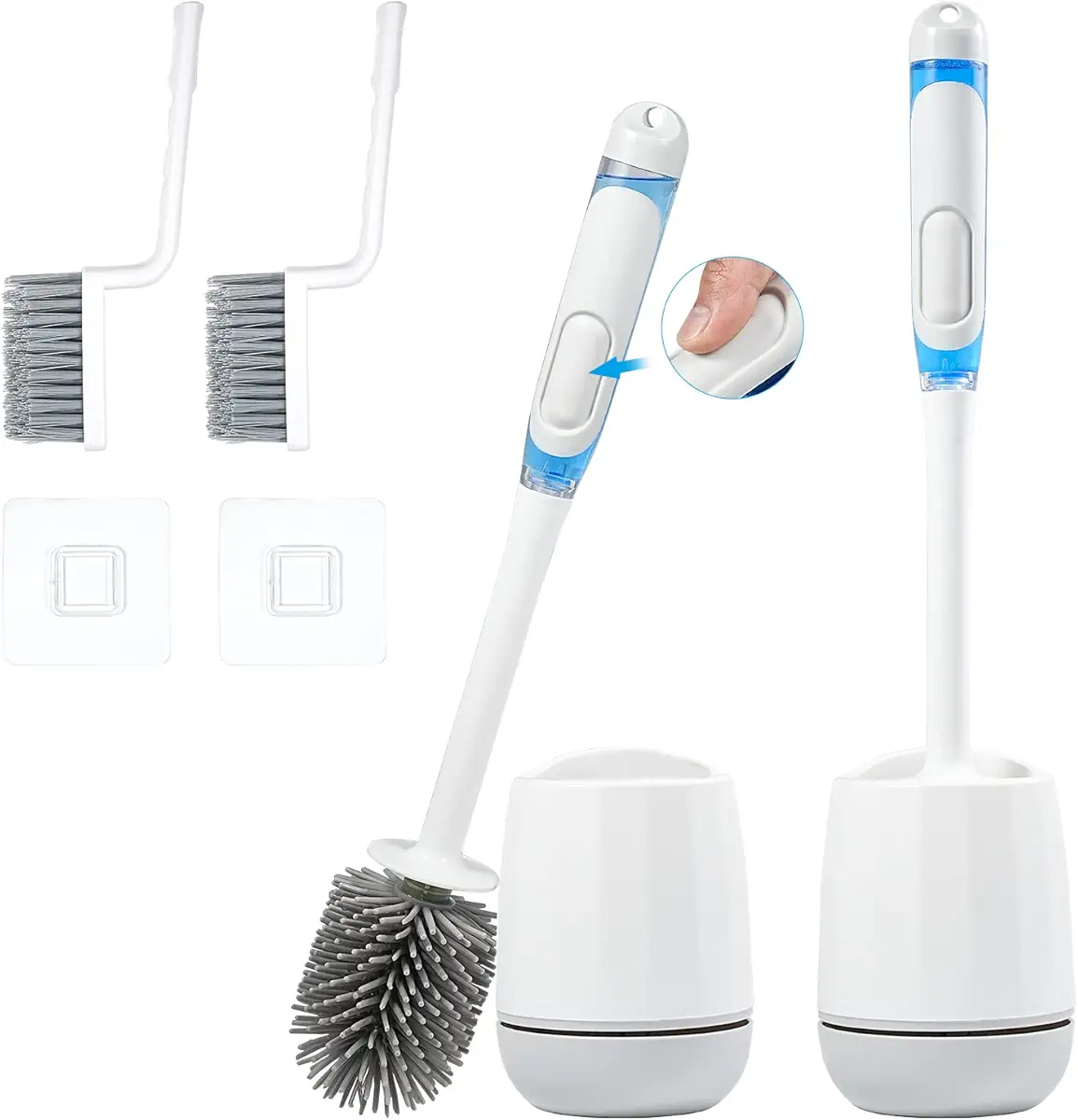 Toilet Brush 2 Pack Toilet Brush and Holder Silicone Toilet Bowl Brush with Ventilated Drying Holder, Toilet Brush Can Store Toilet Cleaning Liquid (White)