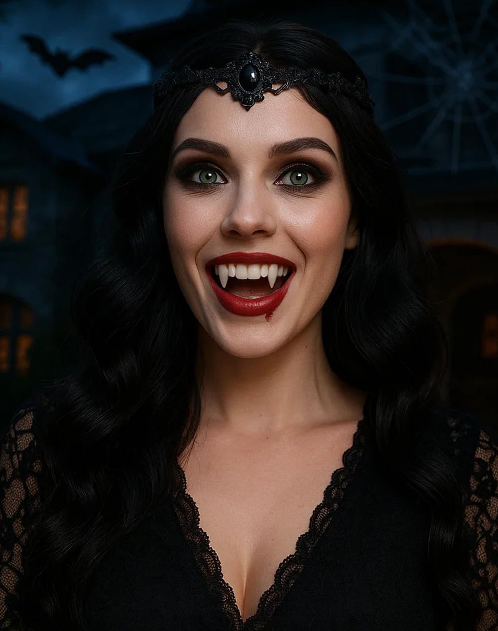 Vampire Teeth Fangs, Comfort Fit Vampire Fangs for Cosplay, 3 Sizes Realistic Halloween Vampire Teeth Adult Women/Men Vampire Accessories for Halloween Party Favors - M