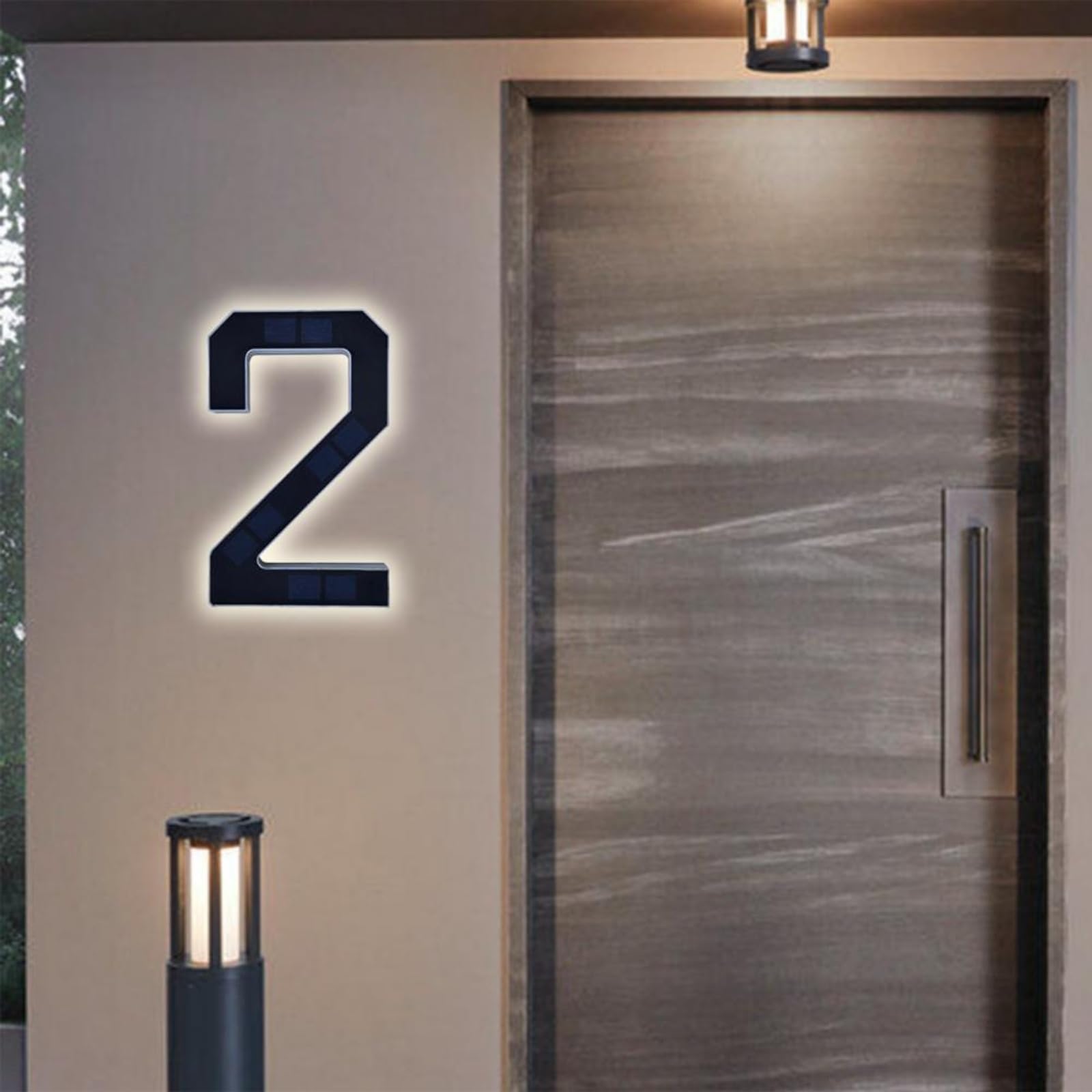 Znak numeru domu, Oświetlony energią słoneczną numer domu podświetlany na zewnątrz adres LED wodoodporny nowoczesny znak świetlny Home Decor(1)