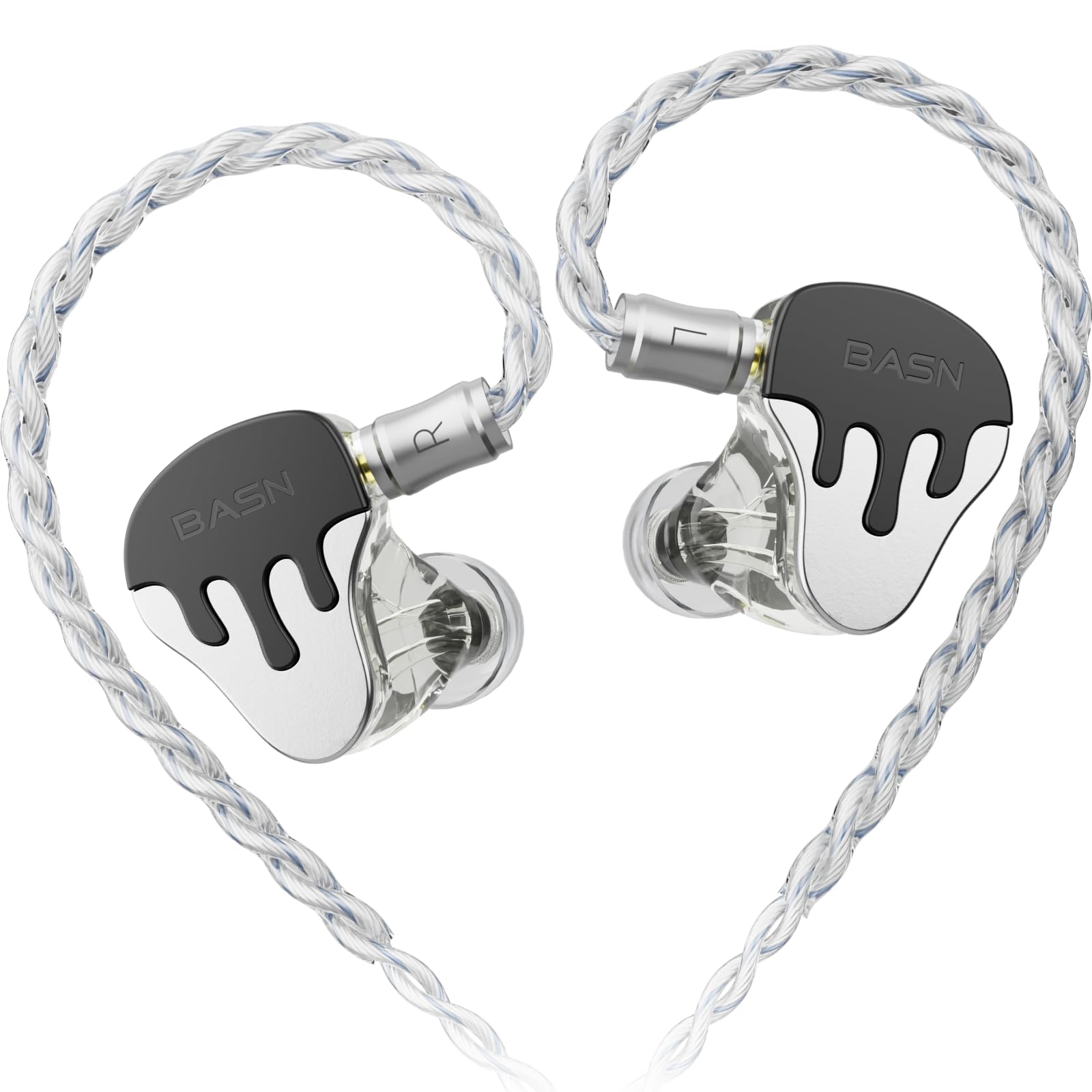 black-white hybrid in-ear monitors with noise isolation and shockproof case