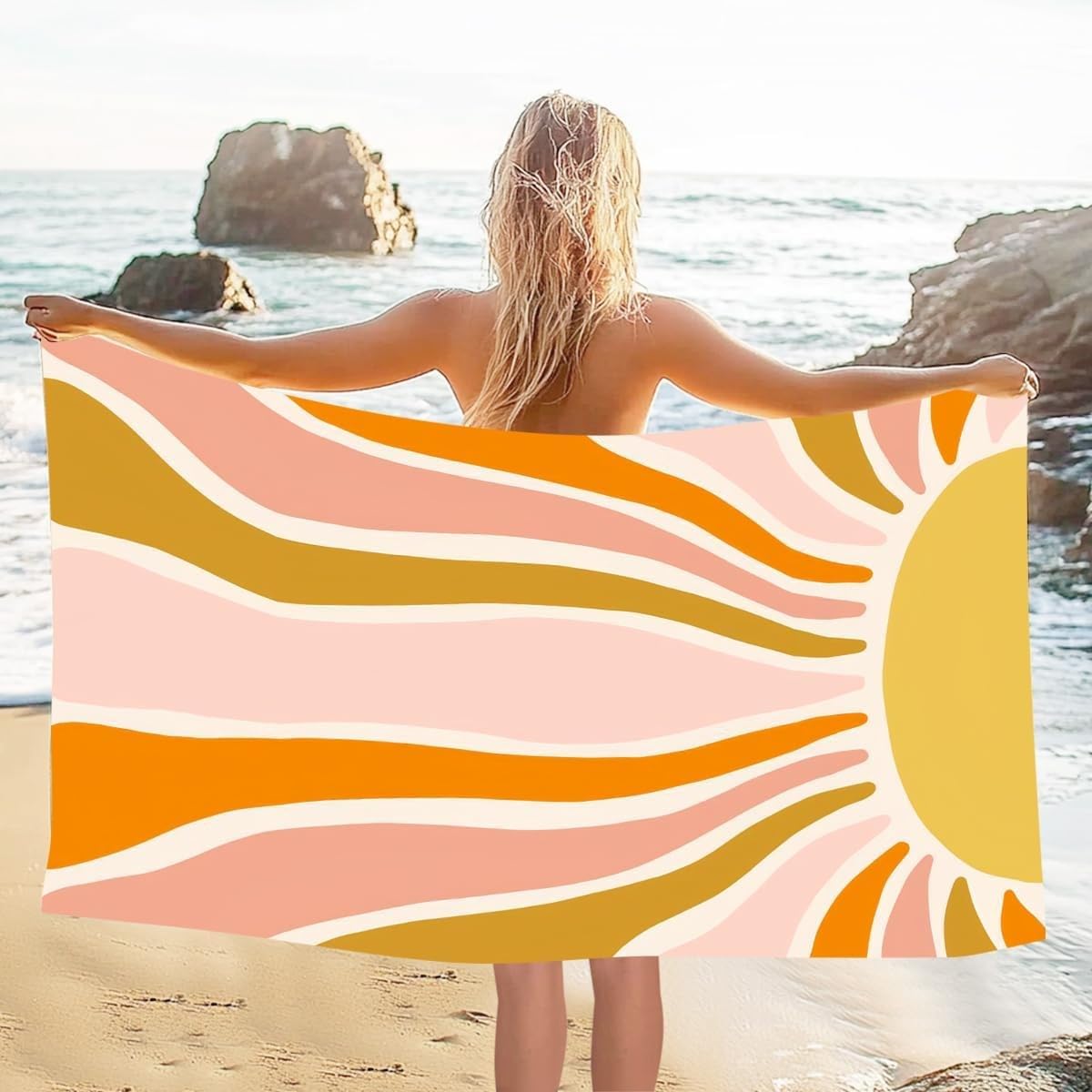 YZQGLHP Lines Microfibre Beach Towel Sun Beach Bath Towel Quick Drying, Lightweight, Sand-Free, Durable, for Pool, Gym, Camping, Travel Towel 80x180cm