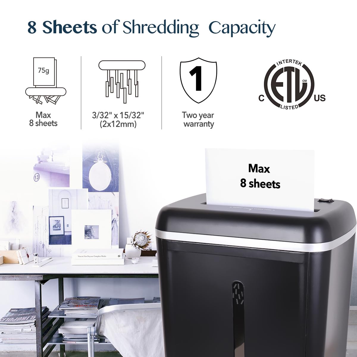 Wolverine Destructeur de Documents à 8 Feuilles P5 Haute sécurité avec Micro Coupe pour Papier Lourd et Cartes de crédit, Ultra Silencieux, avec bac Amovible d'une capacité de 17 l SD9101 (Noir)