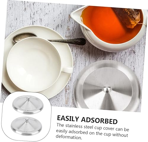 Vista 3 de Operitacx Cubiertas de bebidas de cóctel de acero inoxidable, 2 unidades, tapa de sello de taza de café, tapa de metal para bebidas de agua, tapa