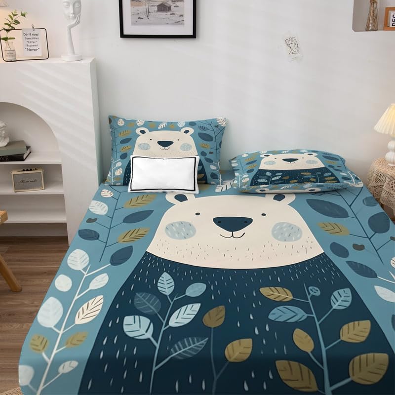 Miniatura 3 de Bear Sheets - Juego de sábanas de tamaño matrimonial, sábanas de animales del bosque de dibujos animados, microfibra suave y bolsillo profundo,