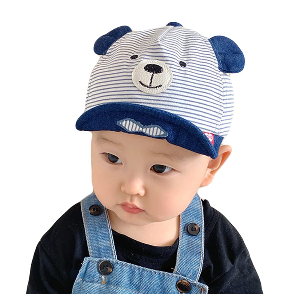 iEasey Newborn Baby Bear Striped Baseball Cap Infant Cotton Soft Brim Sun Protection Hat Spring Summer Travel Anti UV Sun Hat Snapback Peaked Adjustable Hat for Baby 3-12 Months