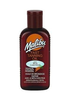 Malibu Sun Fast Tanning Oil - Tan Accelerator for Outdoor/Tanning Bed, Beta Carotene Carrot Extract & Vitamin E for Moisture & Hydration, Water-Resistant, Coconut, Cruelty-Free, Made in UK (6.8 Fl Oz)