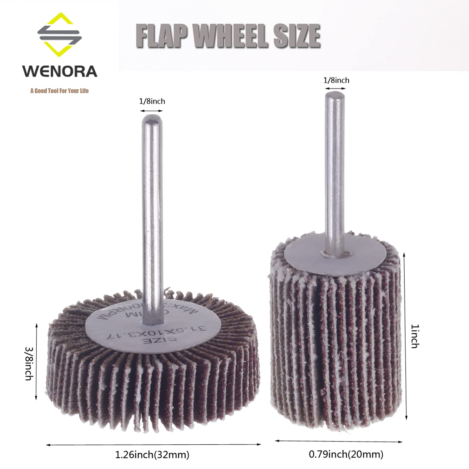 WENORA 40 Pack Abrasive Flap Wheel Sander, 80 Grit Aluminum Oxide