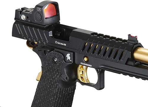 Vista 6 de Lancer Tactical Knightshade Hi-Capa Gas Blowback Airsoft Pistol with Red Dot Mini Sight Negro/Oro