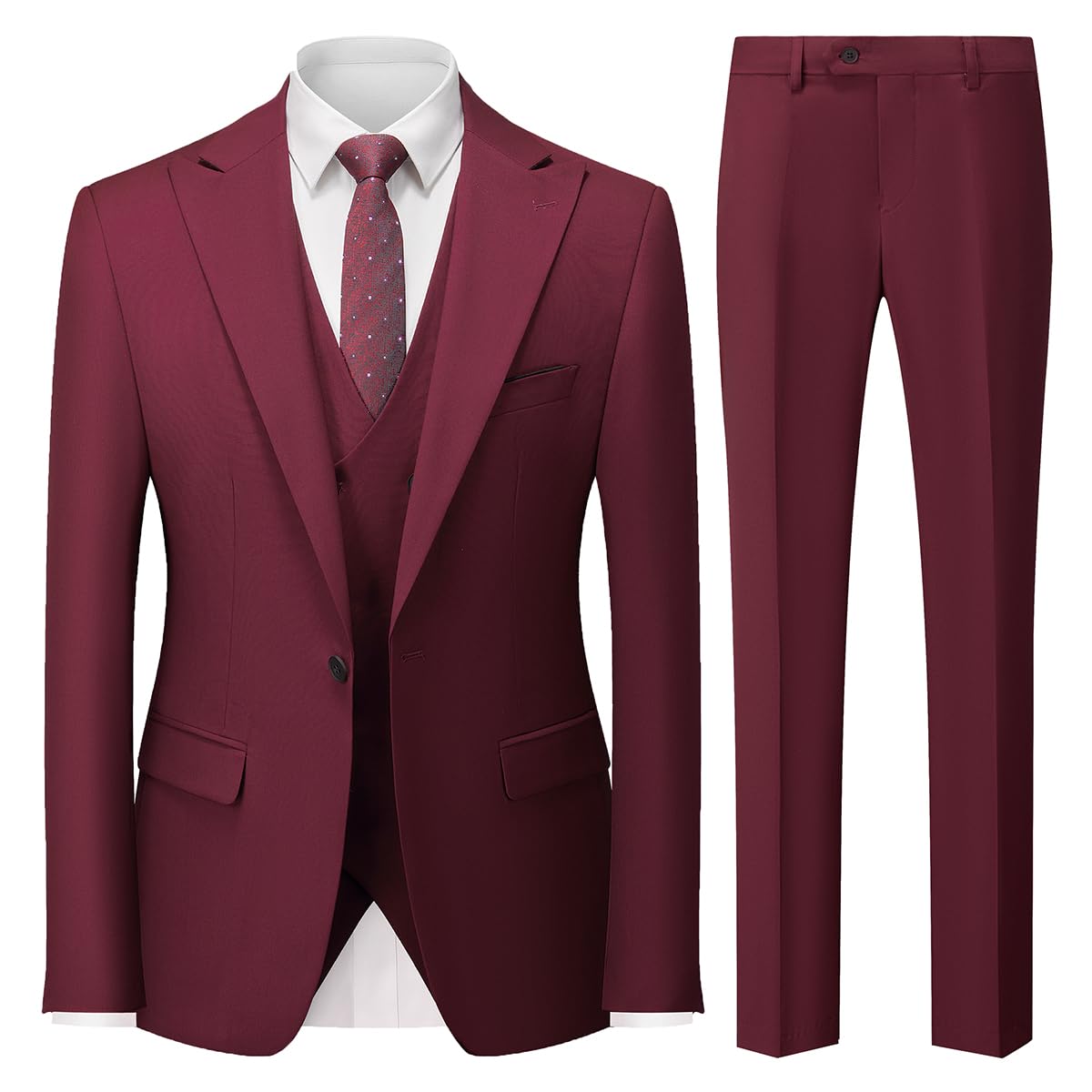 MODFUL Costume 3 pièces pour homme - Coupe ajustée - Avec un bouton - Blazer de mariage - Gilet et pantalon