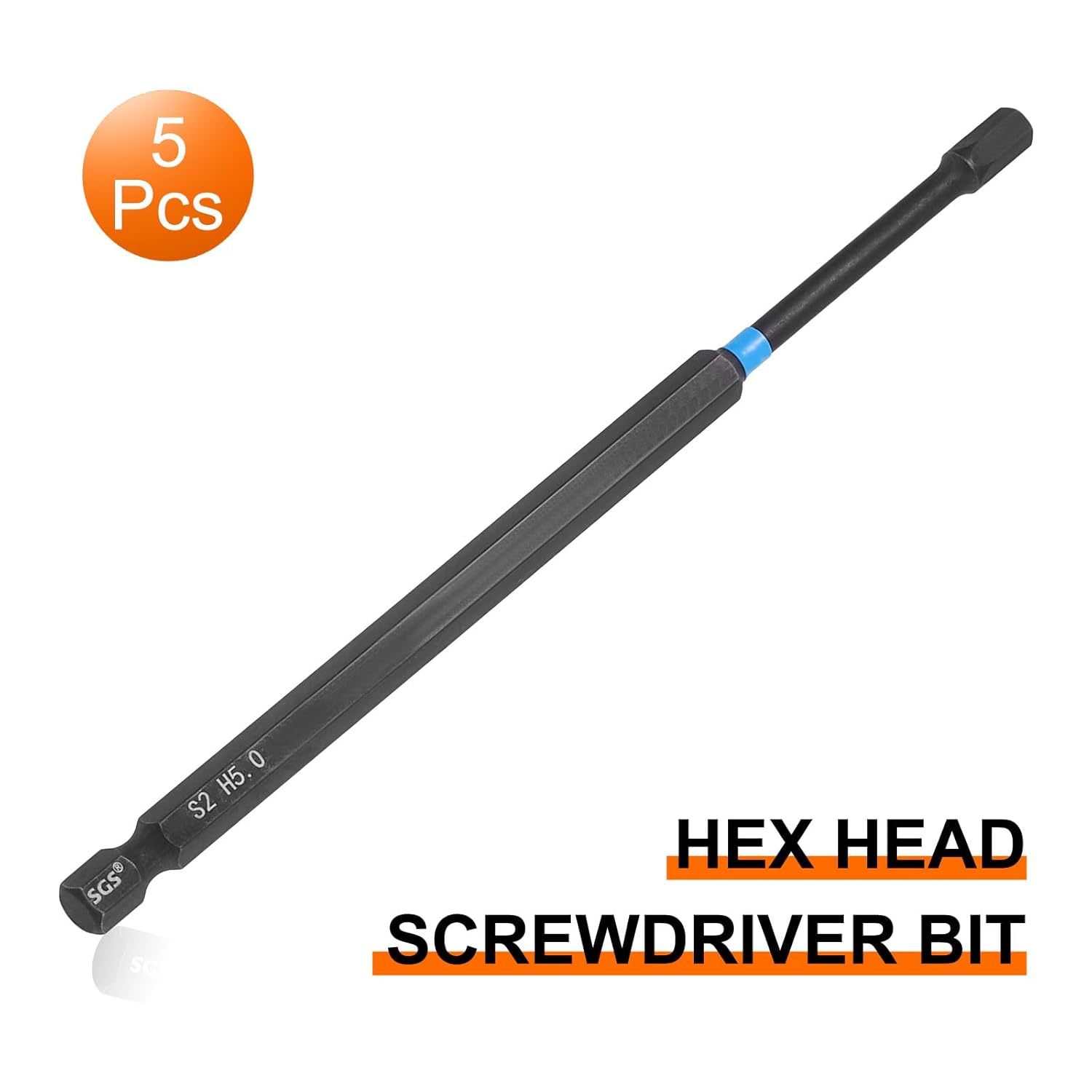 HARFINGTON 5pcs Hex Head Wrench Drill Bit 5mm(H5) 1/4" Hex Shank 6"(150mm) Length S2 Steel Magnetic Hexagon Impact Drivers Metric Screwdriver Bit