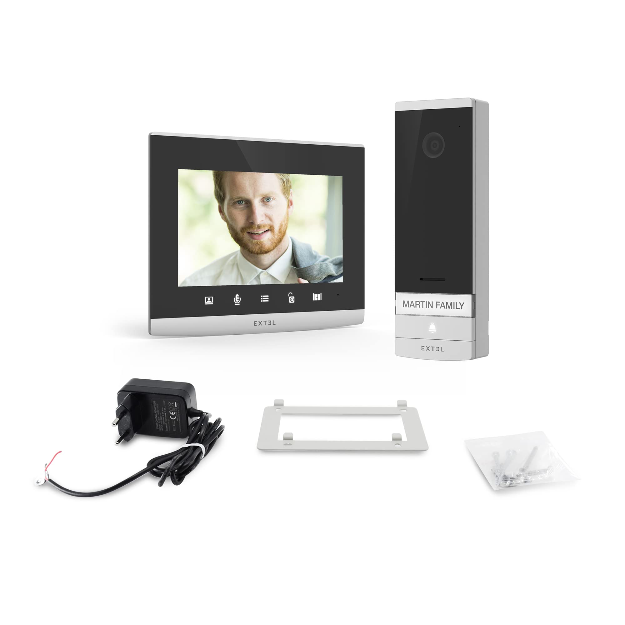 EXTEL Connect 2 Videocitofono Wi-fi Intelligente, Monofamiliare, Monitor Touch Screen da 7 Pollici, Fotocamera e App per Smartphone, Installazione 2 Fili, Visione Notturna