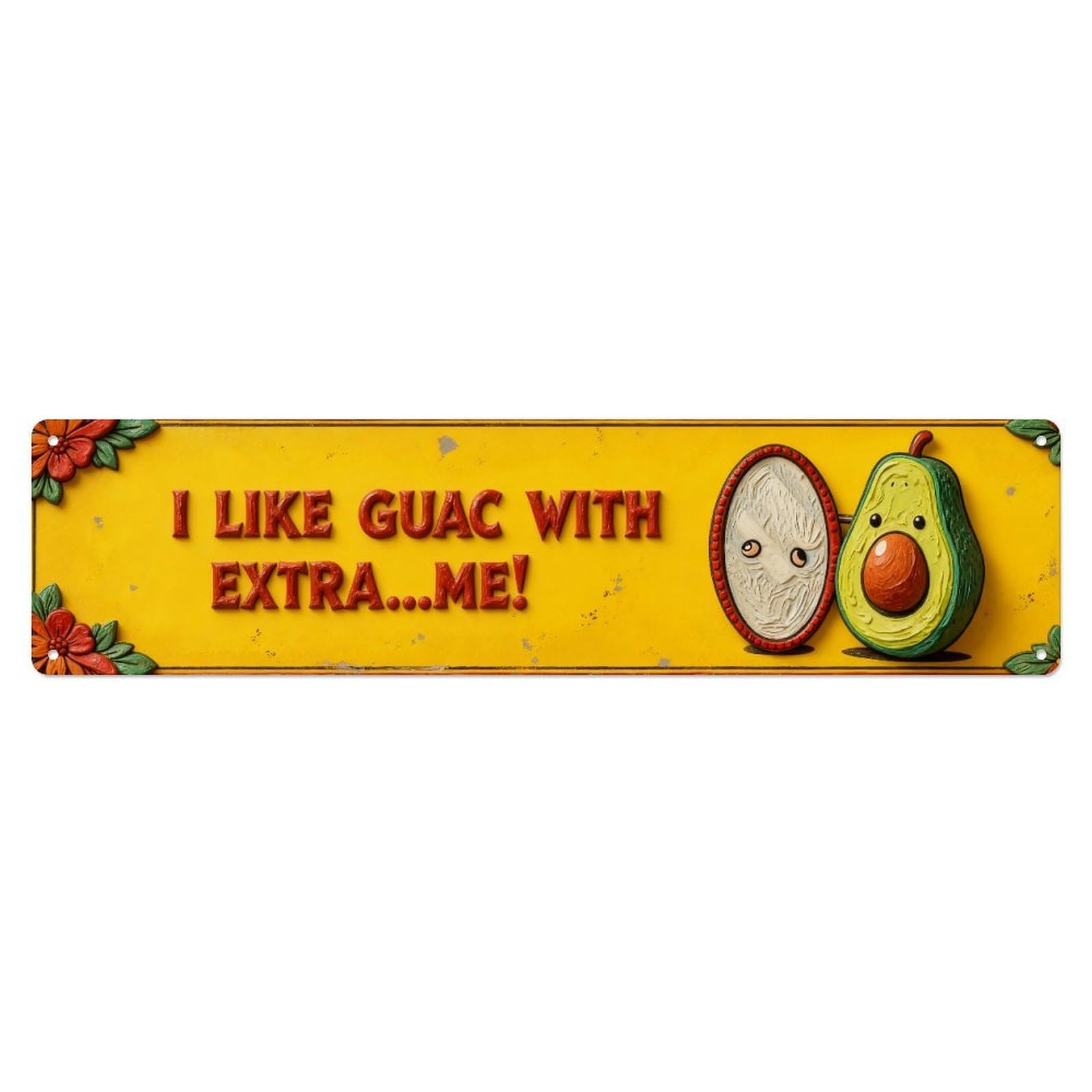 Avocado Mirror Face Guacamole Fun Metal Tin Sign Plaque