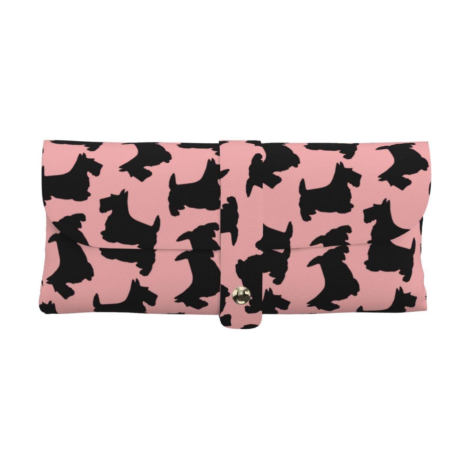 KemEng Scottish Terrier Pattern Pink Black, Soft Eyeglasses Bag Anti-Scratch Spectacles Sleeve Portable Eyewear Case Pu Leather Sunglasses Case