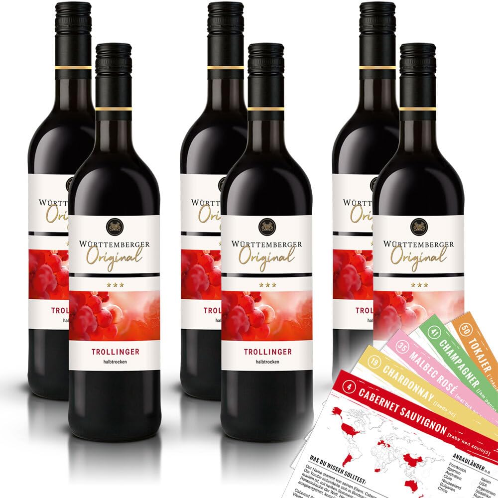 Württemberger Trollinger, halbtrocken, sortenreines Weinpaket + VINOX Winecards (6x0,75l)