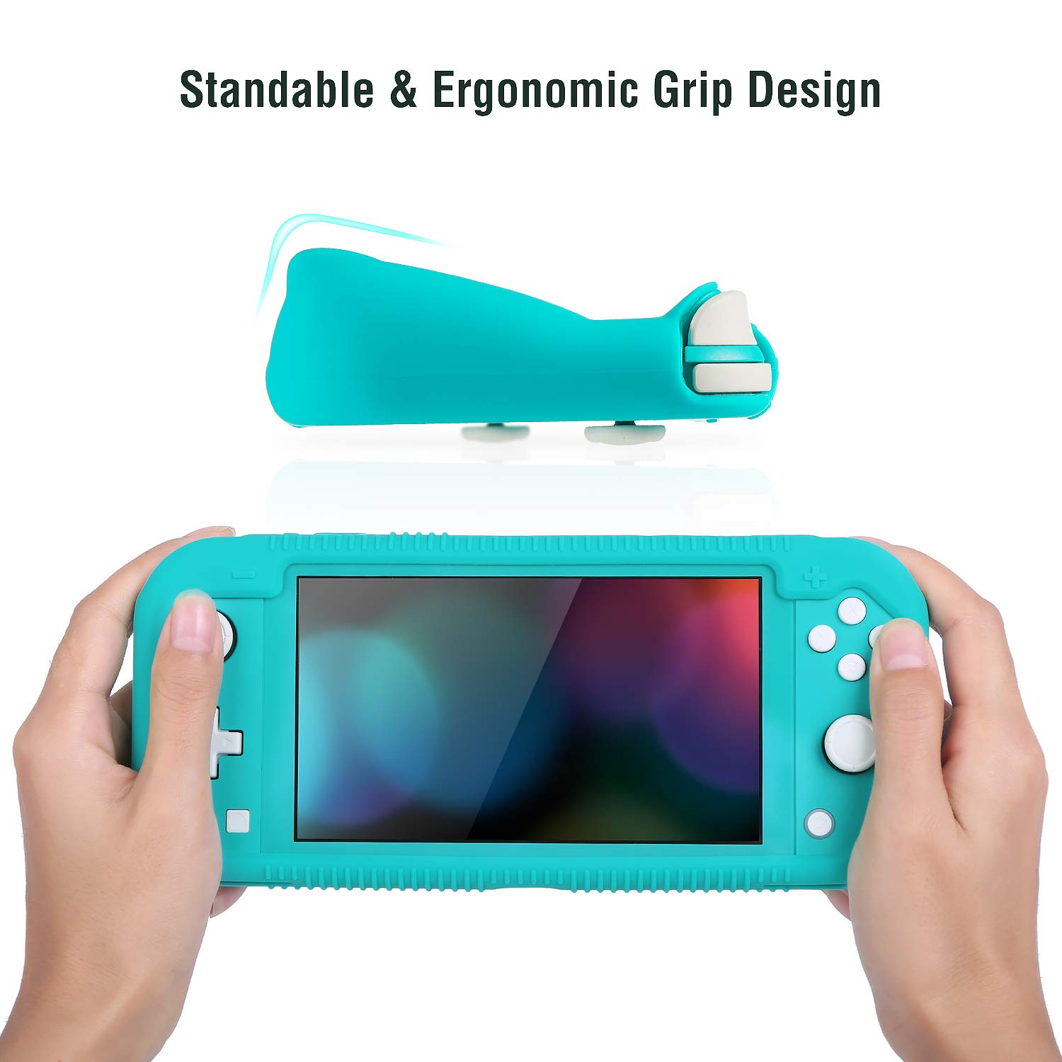Teyomi - Funda de Silicona para Nintendo Switch Lite con Protector de Pantalla, 4 Piezas Joystick Tapas y Ranuras para Tarjetas, Carcasa con Soporte, diseño Resistente a Golpes y arañazos