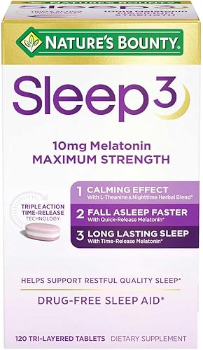 Miniatura 1 de Nature S Bounty Sleep3 Melatonina 10 mg, 120 tabletas  Efecto calmante, duerme más rápido, sueño duradero  Suministro de 4 meses
