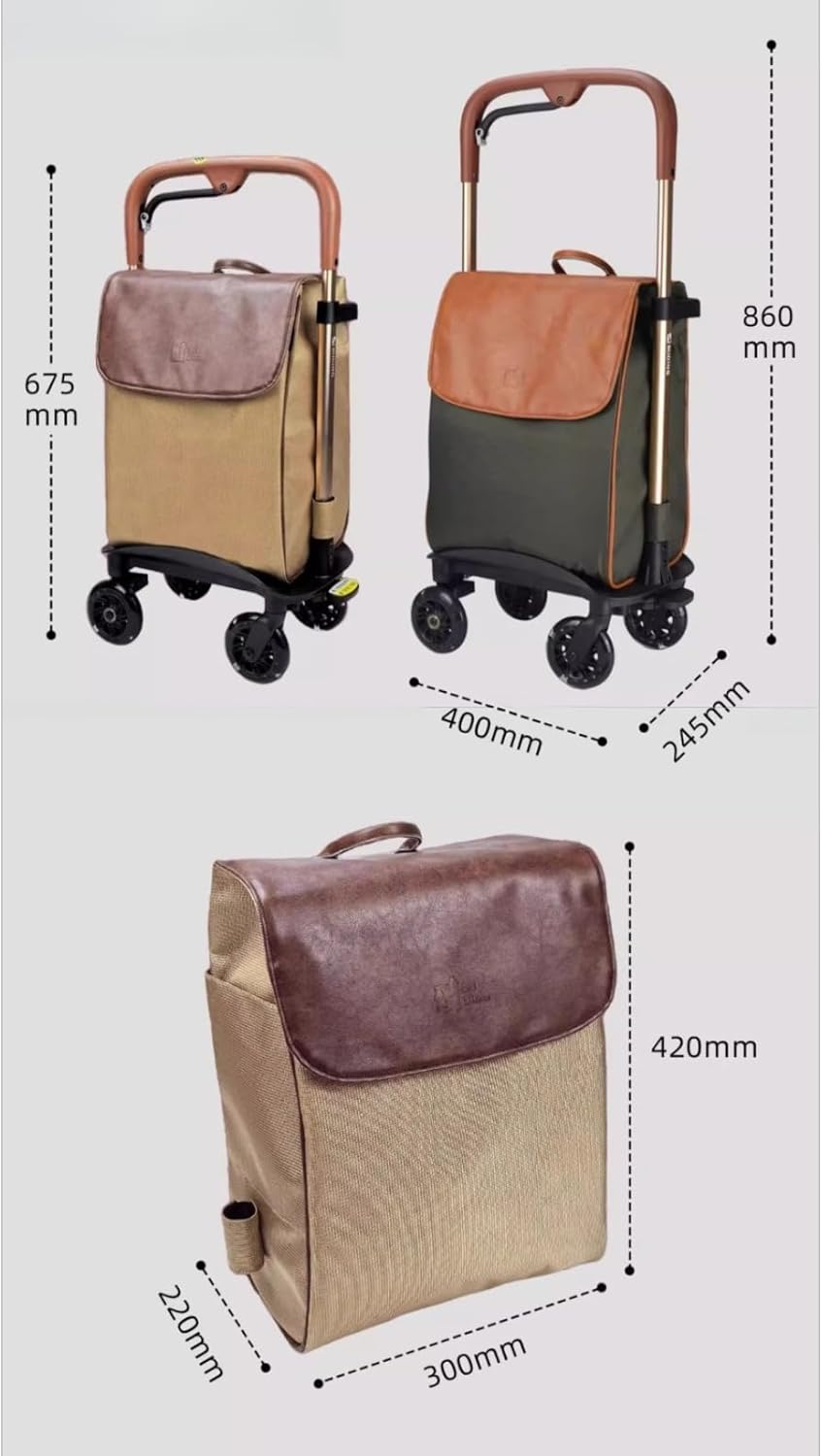 高齢者用歩行車、ショッピングカート、アルミ製 キャリーカート 、軽量コンパクトな構造、 静音タイヤ、伸縮式プルロッド、ポータブルブレ